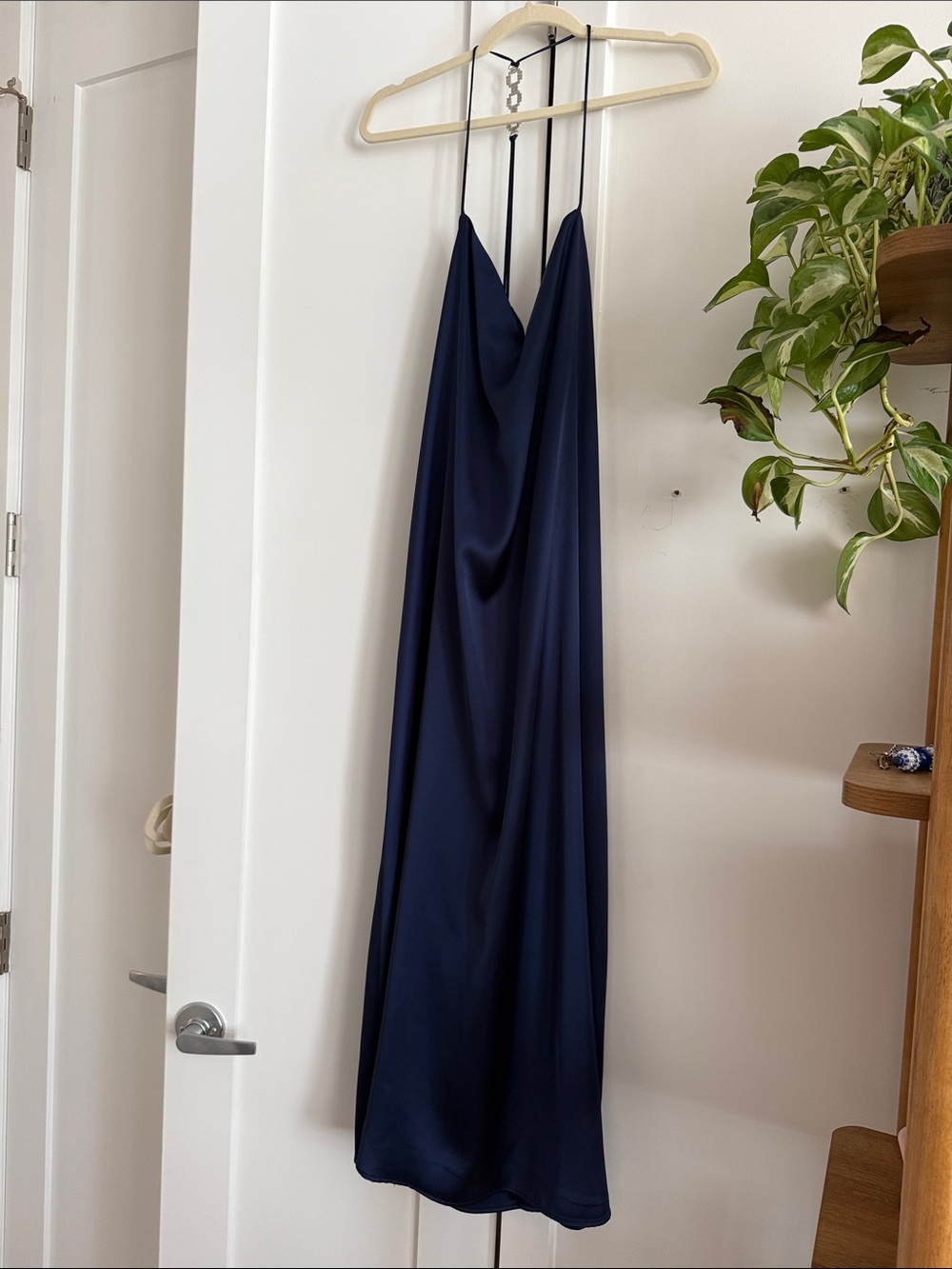 NWT Zara Navy Satin Slip Maxi Dress